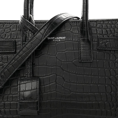 Calfskin Crocodile Embossed Nano Sac De Jour Black