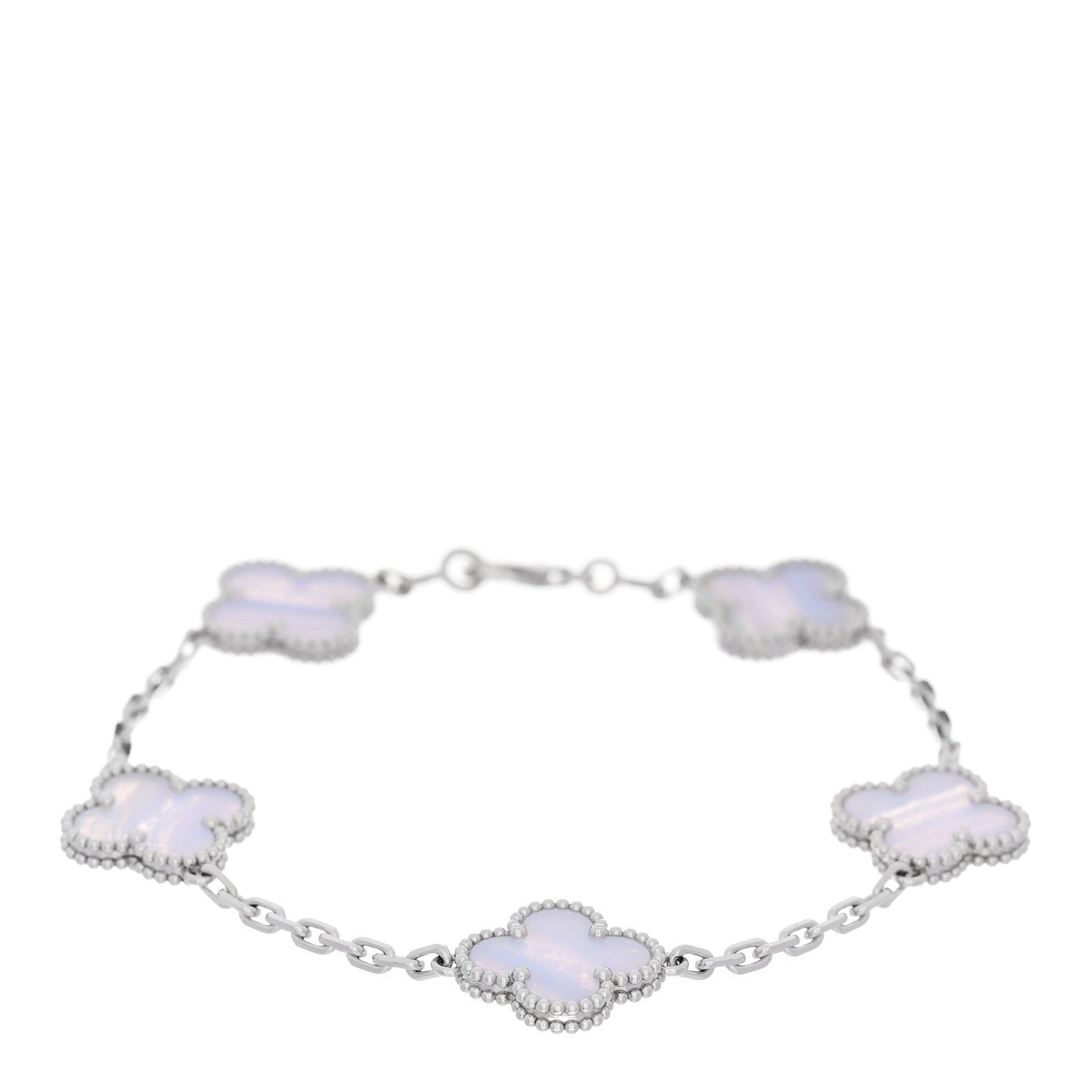 18K White Gold Chalcedony 5 Motifs Vintage Alhambra Bracelet