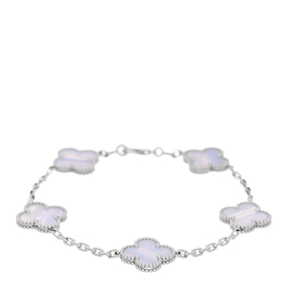 18K White Gold Chalcedony 5 Motifs Vintage Alhambra Bracelet