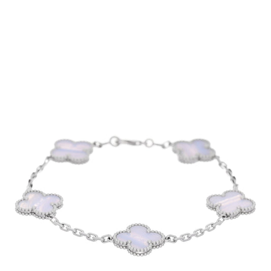 18K White Gold Chalcedony 5 Motifs Vintage Alhambra Bracelet