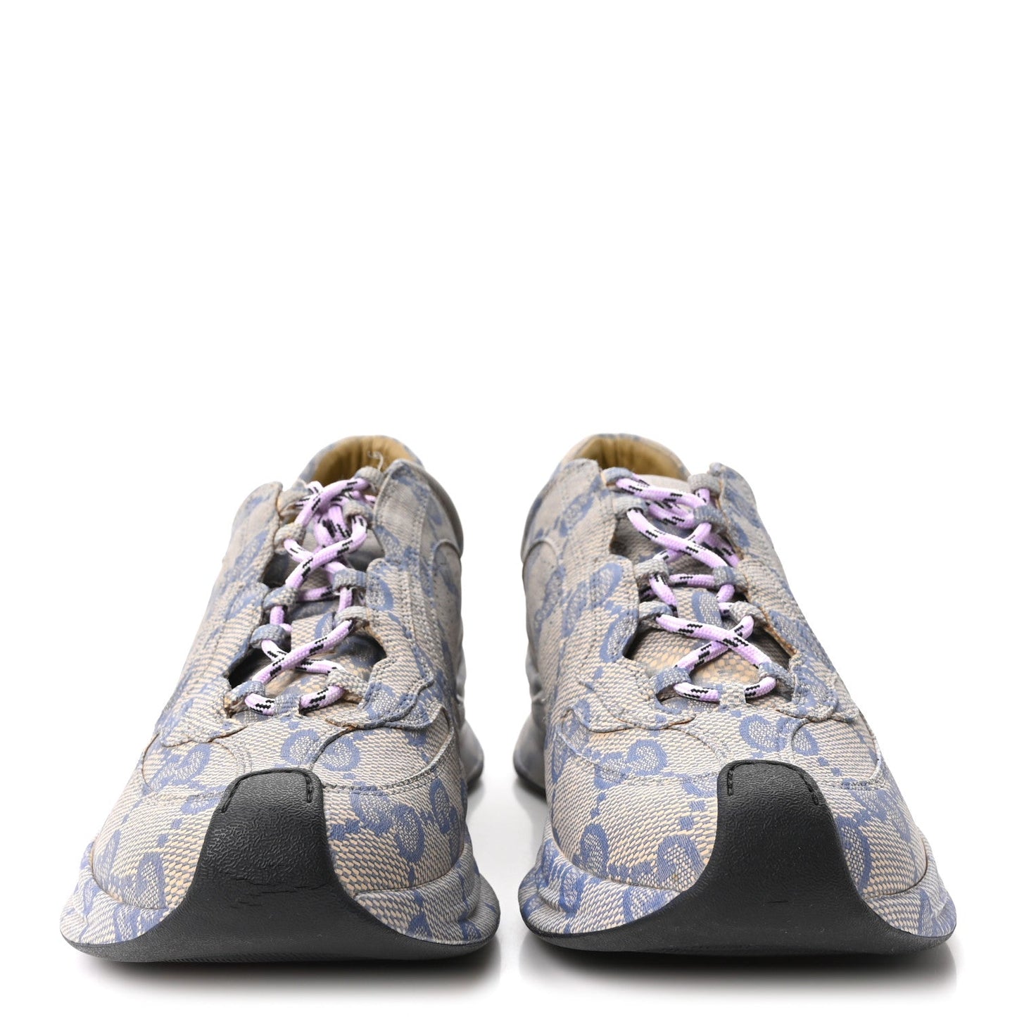 Ultralight Plume Calfskin Monogram Printed Mens Gucci Run Sneakers 8.5 Beige Blue