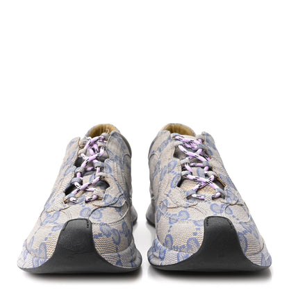 Ultralight Plume Calfskin Monogram Printed Mens Gucci Run Sneakers 8.5 Beige Blue