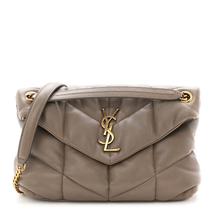 Lambskin Quilted Small Loulou Puffer Monogram Chain Satchel Dusty Grey