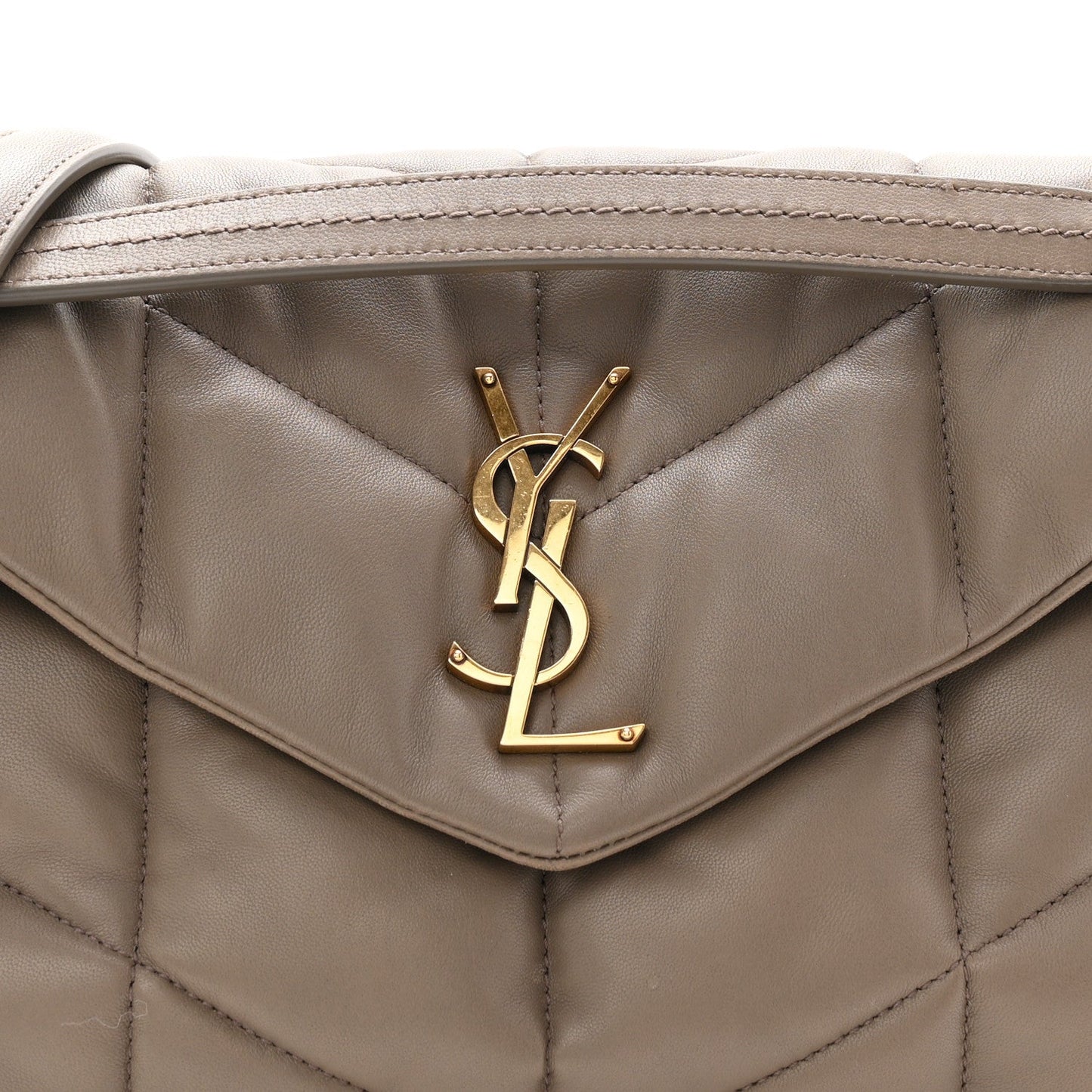 Lambskin Quilted Small Loulou Puffer Monogram Chain Satchel Dusty Grey