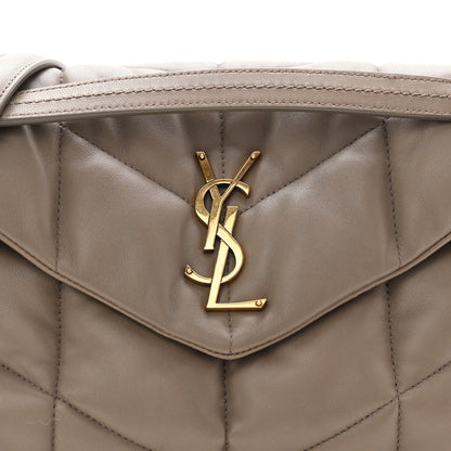 Lambskin Quilted Small Loulou Puffer Monogram Chain Satchel Dusty Grey