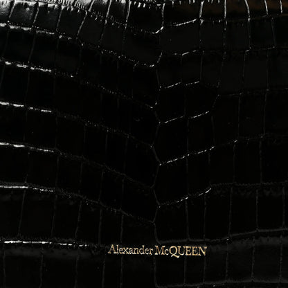 Alexander McQueen Calfskin Crocodile Embossed Skull Mini Shoulder Bag Black