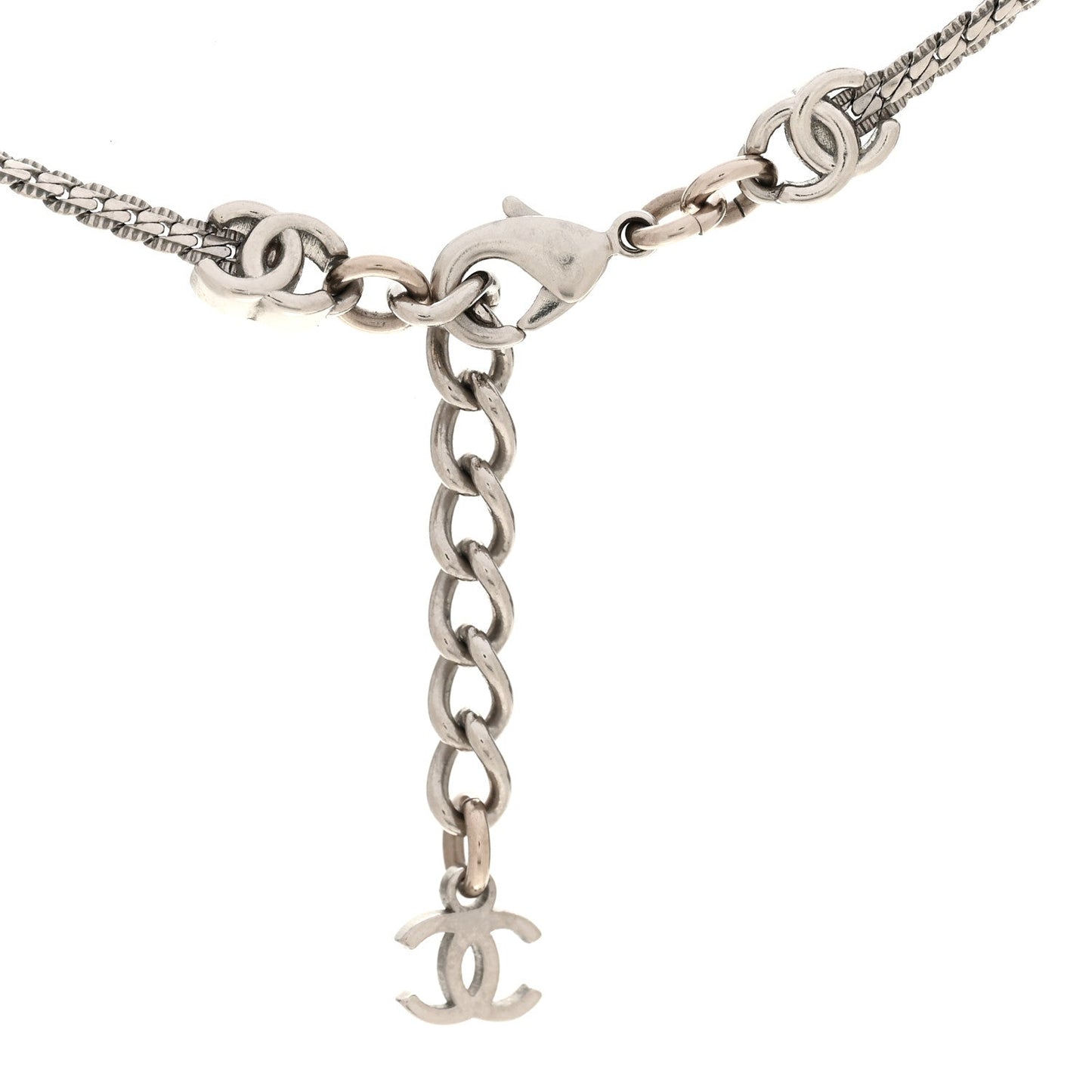 Metal CC Long Chain Necklace Silver