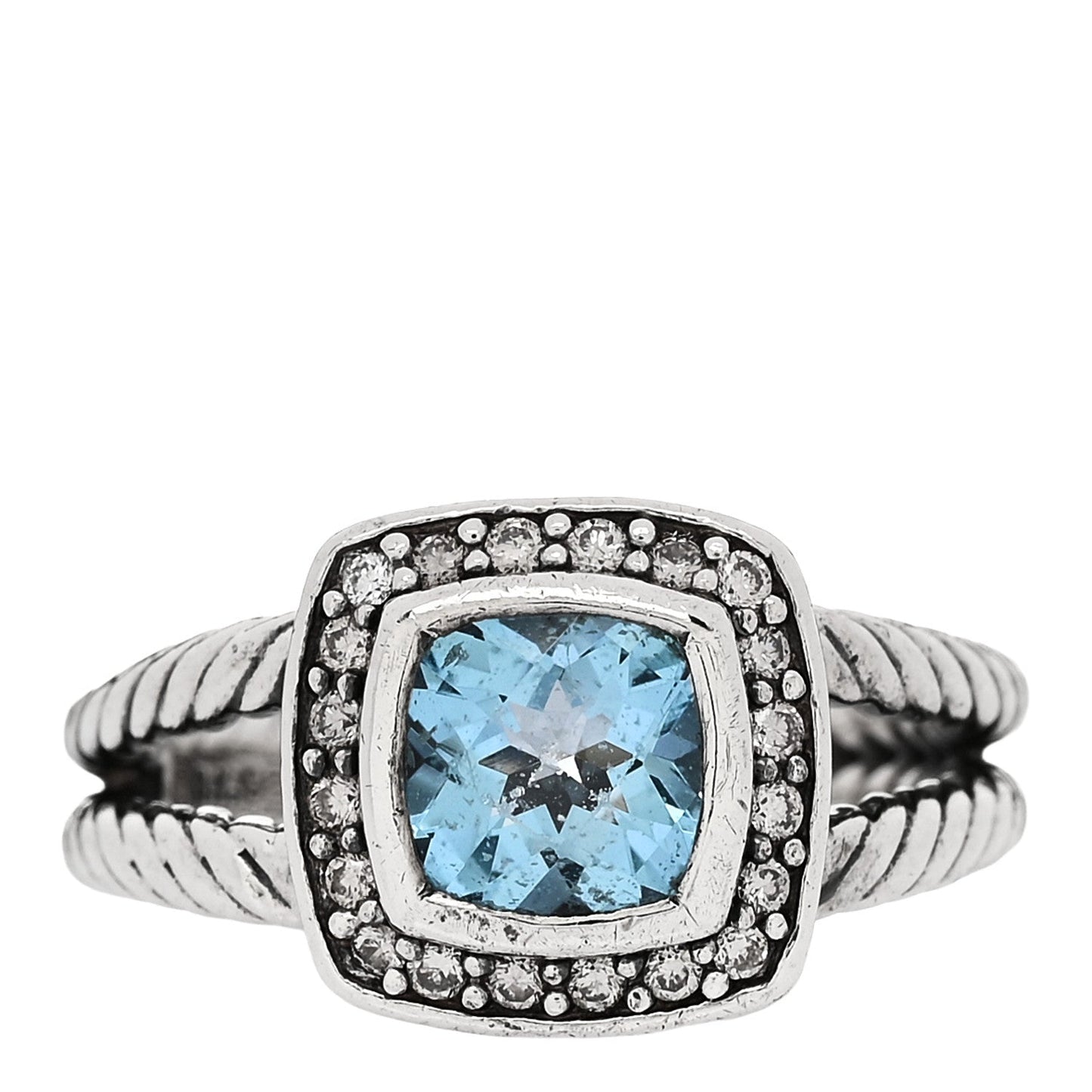 Sterling Silver Diamond Blue Topaz 7mm Petite Albion Ring 53 6.5