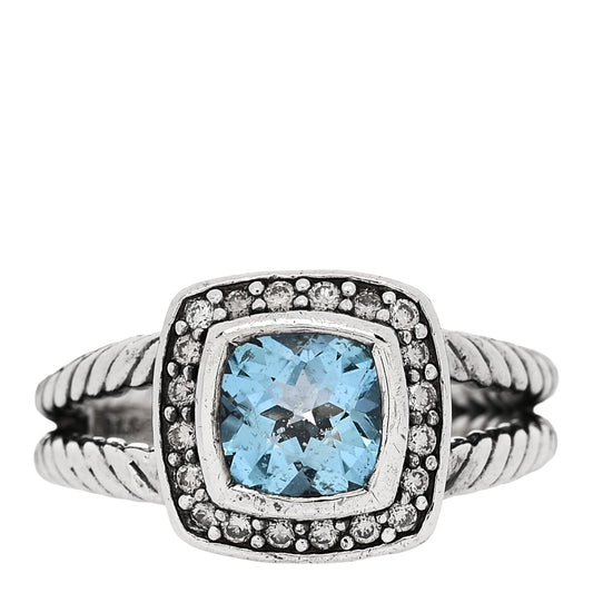 Sterling Silver Diamond Blue Topaz 7mm Petite Albion Ring 53 6.5