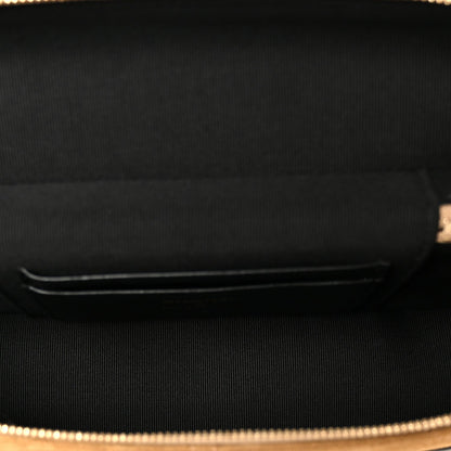 Suede Calfskin Shiny Lambskin Stitched Top Handle Slim Vanity Case With Chain Beige Black