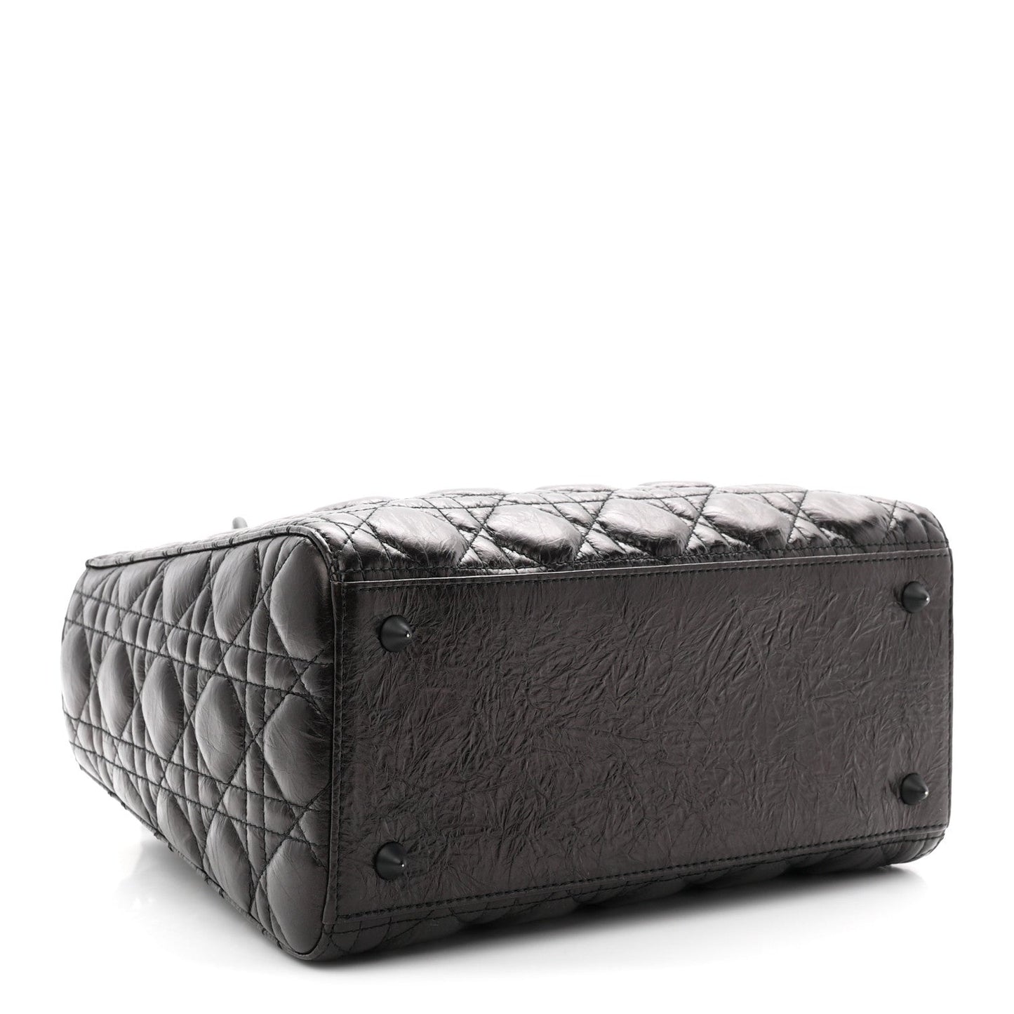 Crinkled Calfskin Cannage Medium Lady Dior Black