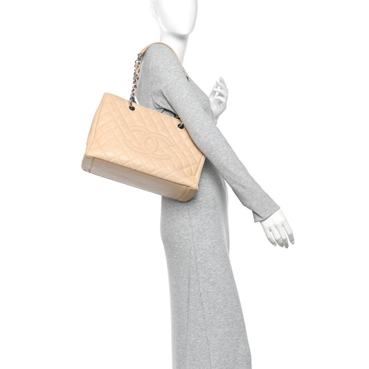 Caviar Quilted Grand Shopping Tote GST Beige