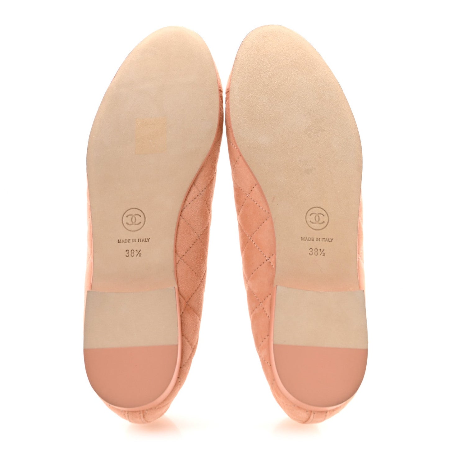 Suede Kidskin Quilted Cap Toe CC Ballerina Flats 38.5 Light Orange