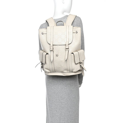 Piuma Calfskin Jumbo GG Embossed Double Buckle Backpack Mystic White