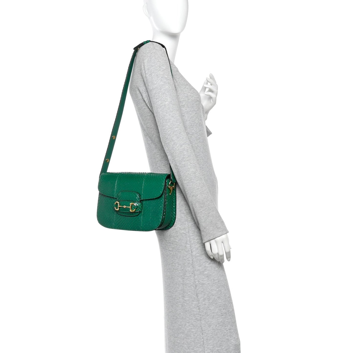 Snakeskin Horsebit 1955 Shoulder Bag Green