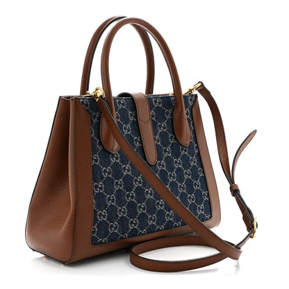 New Denim GG Monogram Dollar Calfskin Medium Jackie 1961 Tote Blue Tea Cuir Epilog