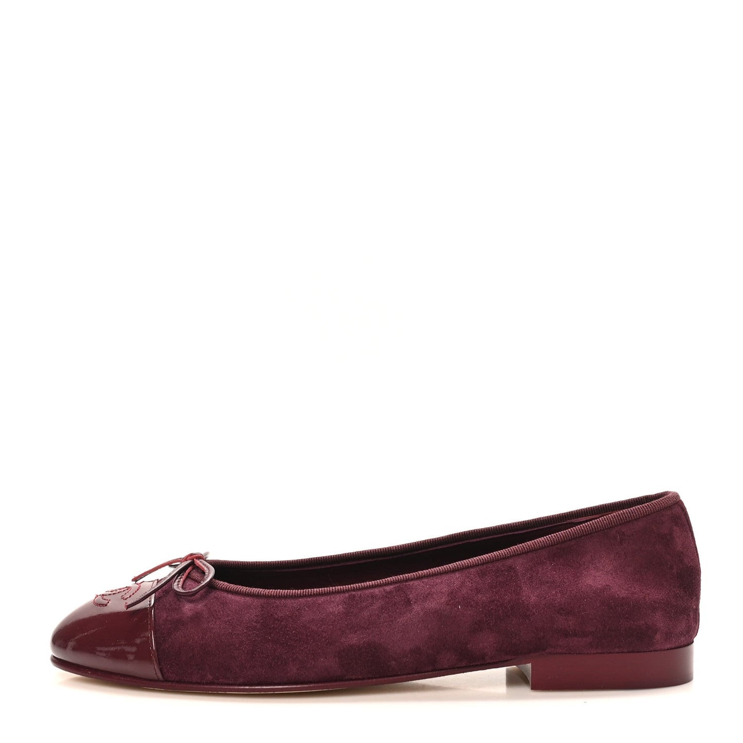 Suede Patent Calfskin Cap Toe CC Ballerina Flats 39 Burgundy