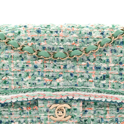 Tweed Braided Medium Flap Green Blue Multicolor