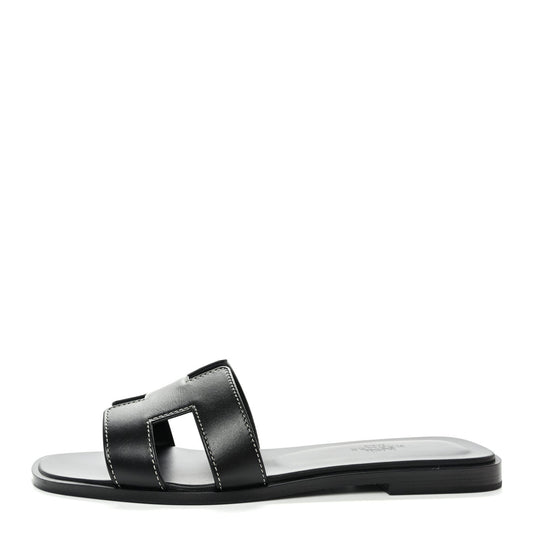 Box Calfskin Oran Sandals 37 Black