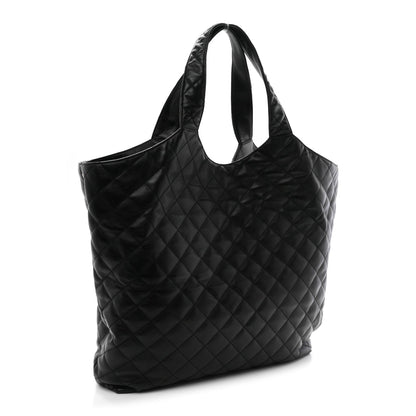 Lambskin Quilted Maxi Icare Shopping Tote Black