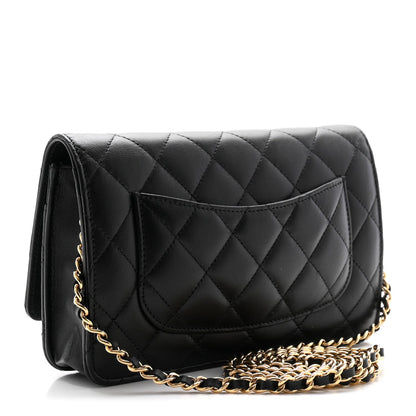 Lambskin Quilted Wallet On Chain WOC Black