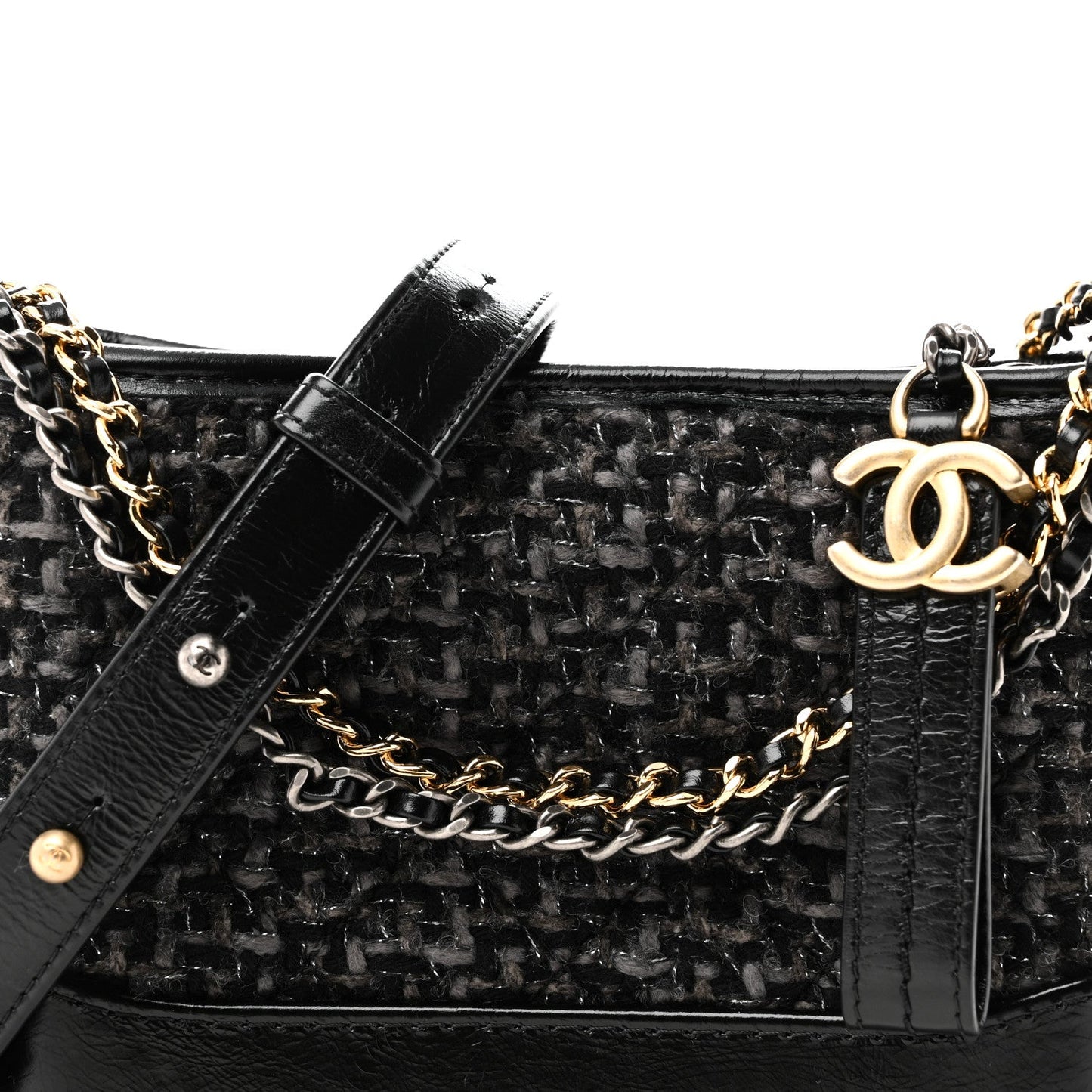 Tweed Calfskin Small Gabrielle Hobo Black
