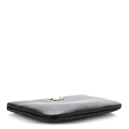 Goatskin Camellia CC Cosmetic Pouch Black