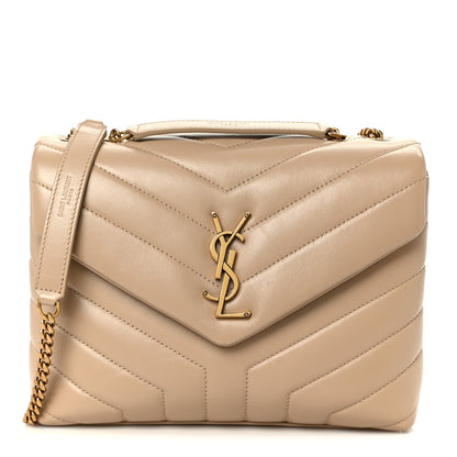Calfskin Y Quilted Monogram Small Loulou Chain Satchel Dark Beige