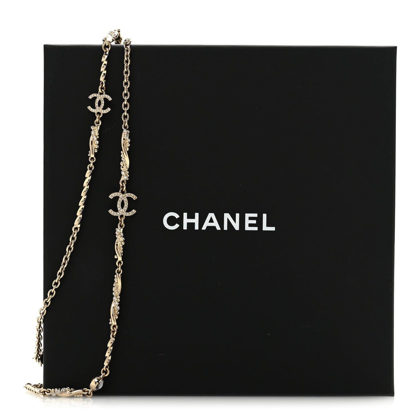 Crystal CC Twist Long Necklace Gold