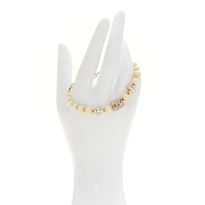 Enamel Crystal CC Flower Bracelet White Light Gold