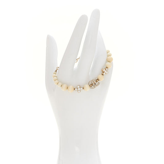 Enamel Crystal CC Flower Bracelet White Light Gold