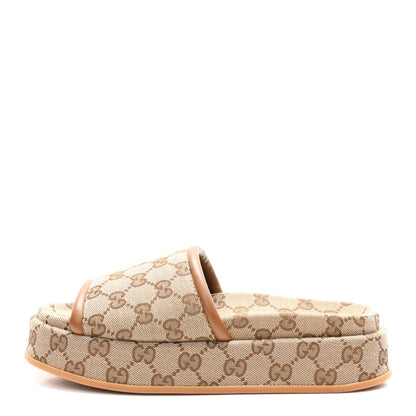 Original GG Canvas Monogram Womens GG Platform Sandals 36.5 Beige Ebony Sundial