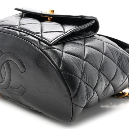 Lambskin Quilted Drawstring Backpack Black