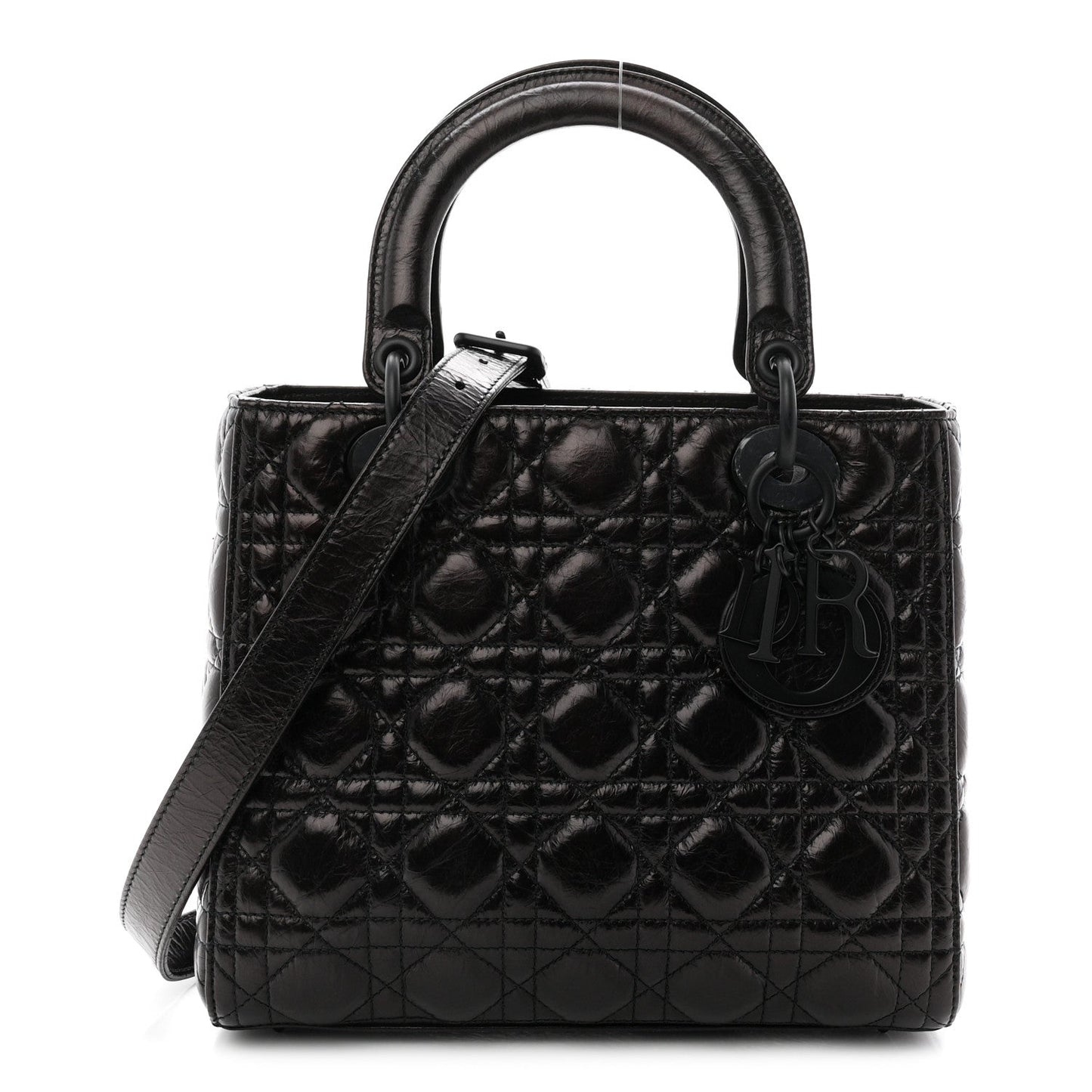 Crinkled Calfskin Cannage Medium Lady Dior Black