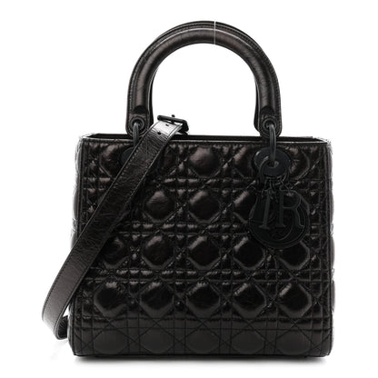 Crinkled Calfskin Cannage Medium Lady Dior Black