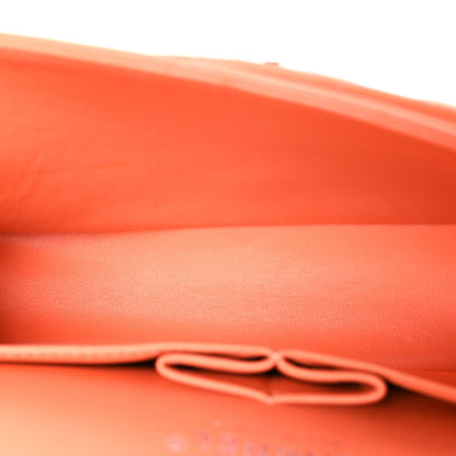 Lambskin Quilted Medium Double Flap Orange
