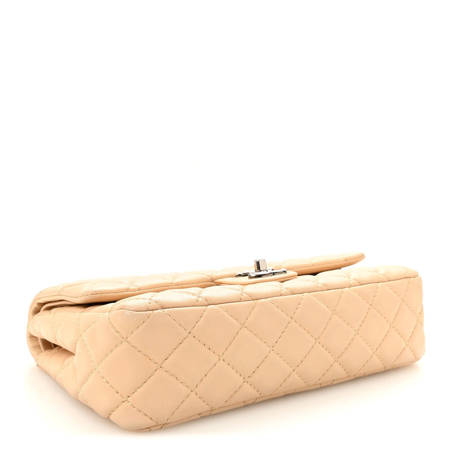 Lambskin Quilted Medium Double Flap Beige