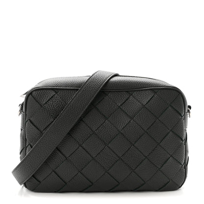 Grained Calfskin Intrecciato Medium Camera Bag Dark Green