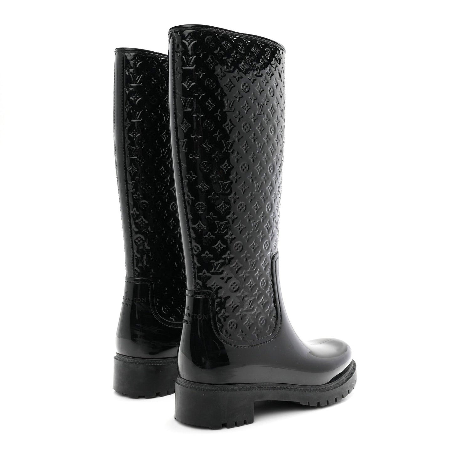 Rubber Embossed Monogram Splash Rain Boots 38 Black