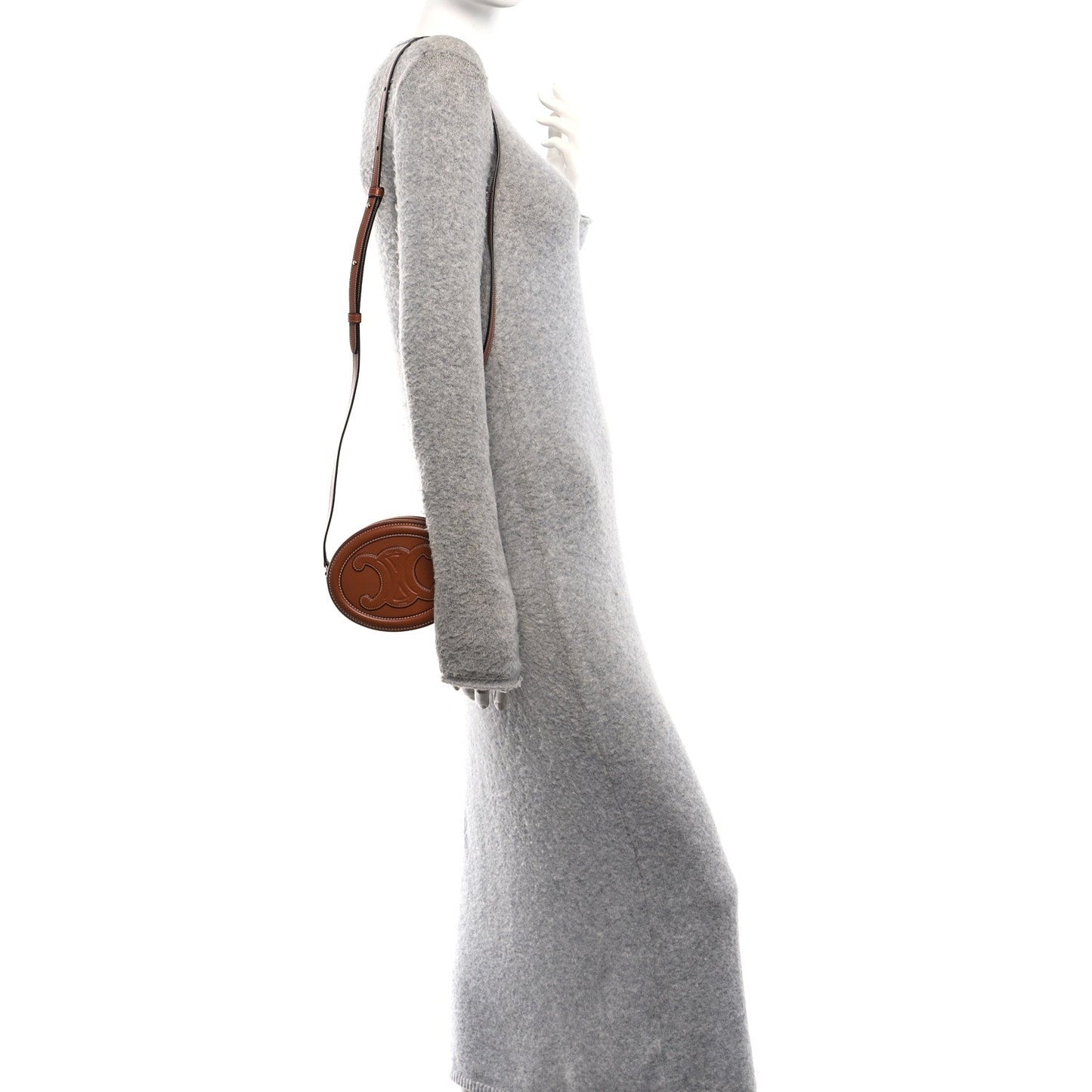 Smooth Calfskin Cuir Small Triomphe Oval Crossbody Purse Tan