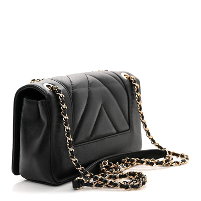 Sheepskin Chevron Quilted Medium Vintage Mademoiselle Flap Black