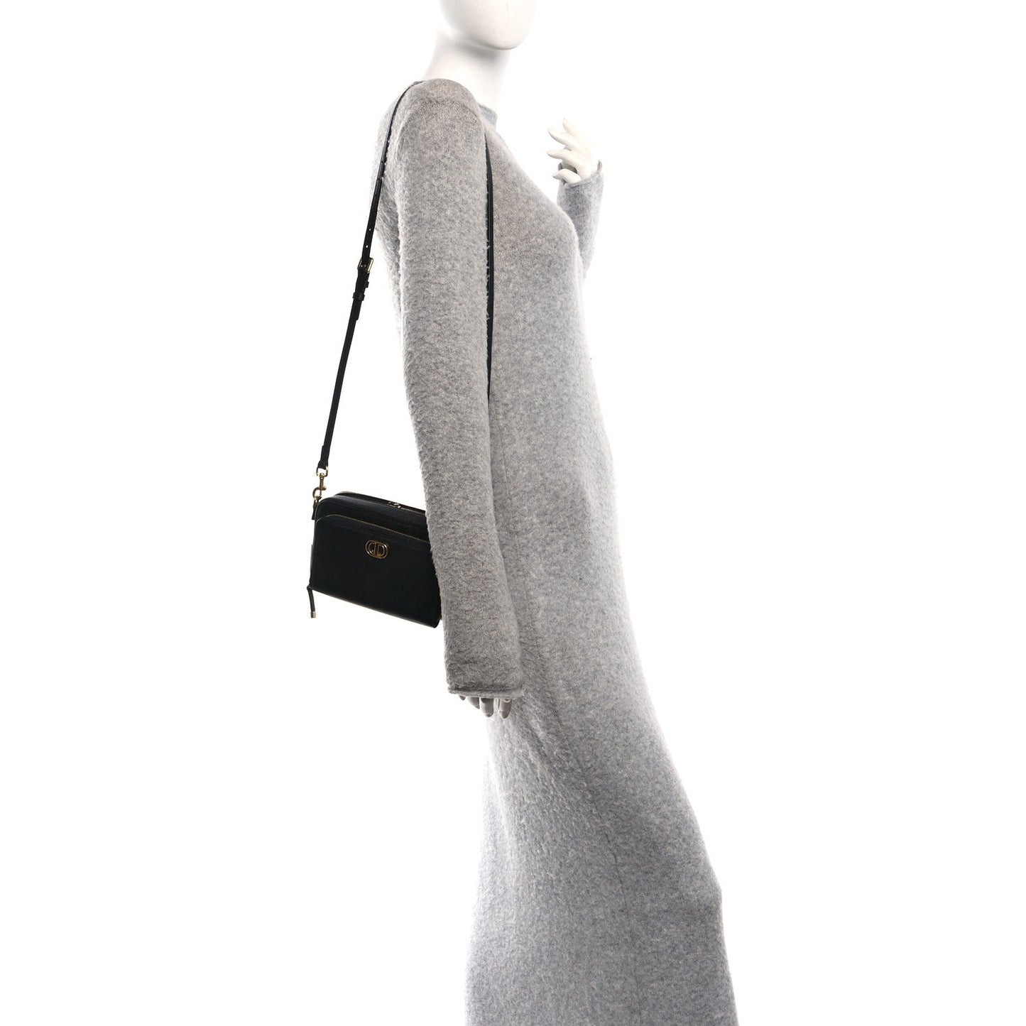 Grained Calfskin Caro Double Pouch Black
