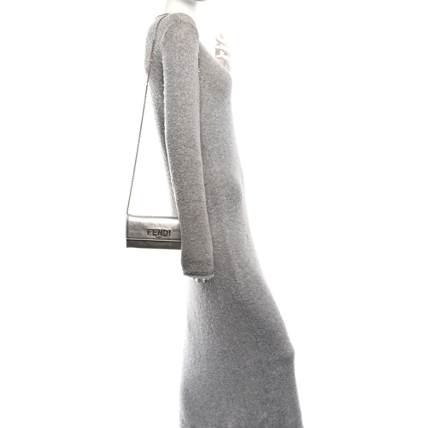 Metallic Calfskin Continental Wallet On Chain Argento