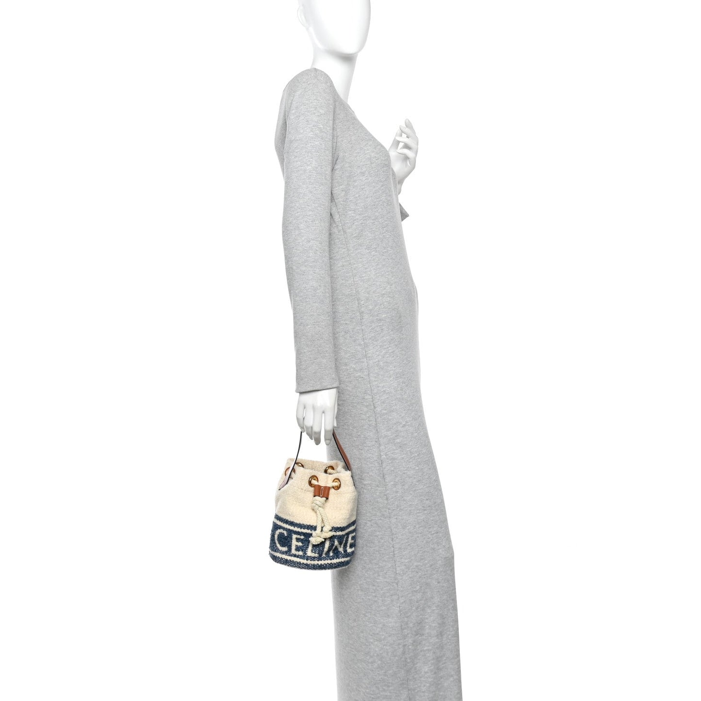 Plein Soleil Textile Calfskin Teen Drawstring Bag Cream Blue