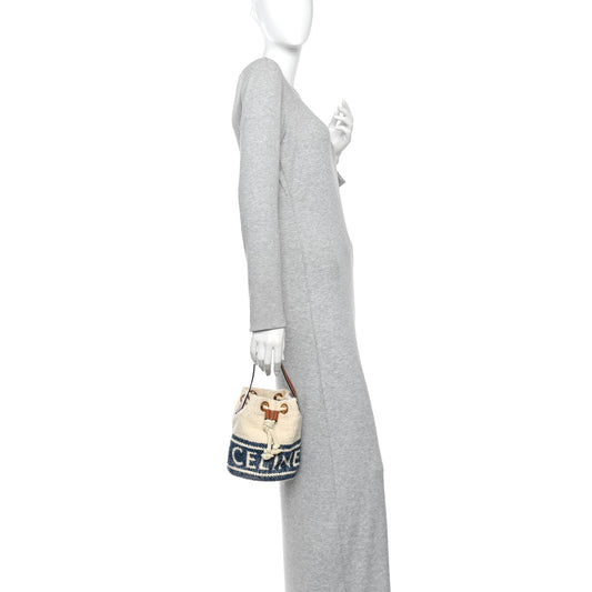 Plein Soleil Textile Calfskin Teen Drawstring Bag Cream Blue