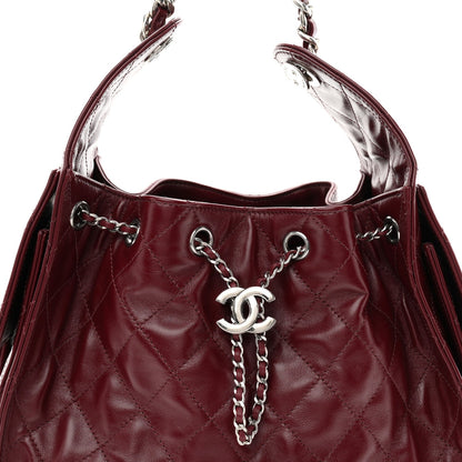 Shiny Calfskin Quilted Small Chanel 25 Handbag Burgundy
