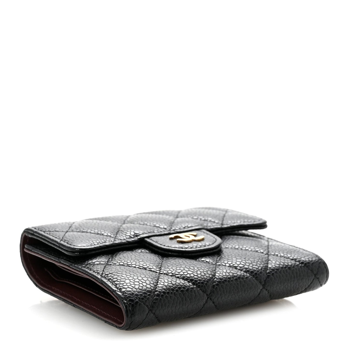Caviar Quilted Compact Flap Wallet Black