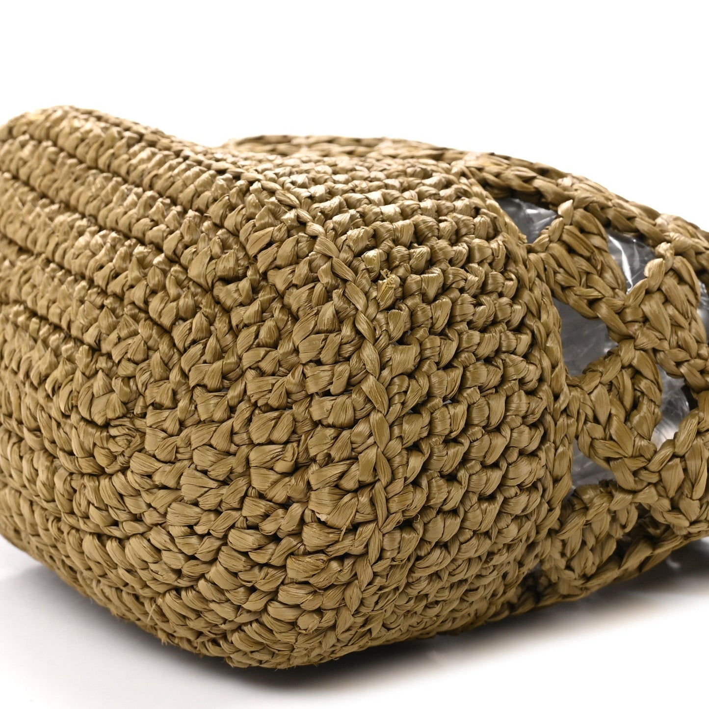 Yarn Raffia Effect Crochet Embroidered Mini Logo Tote Oliva