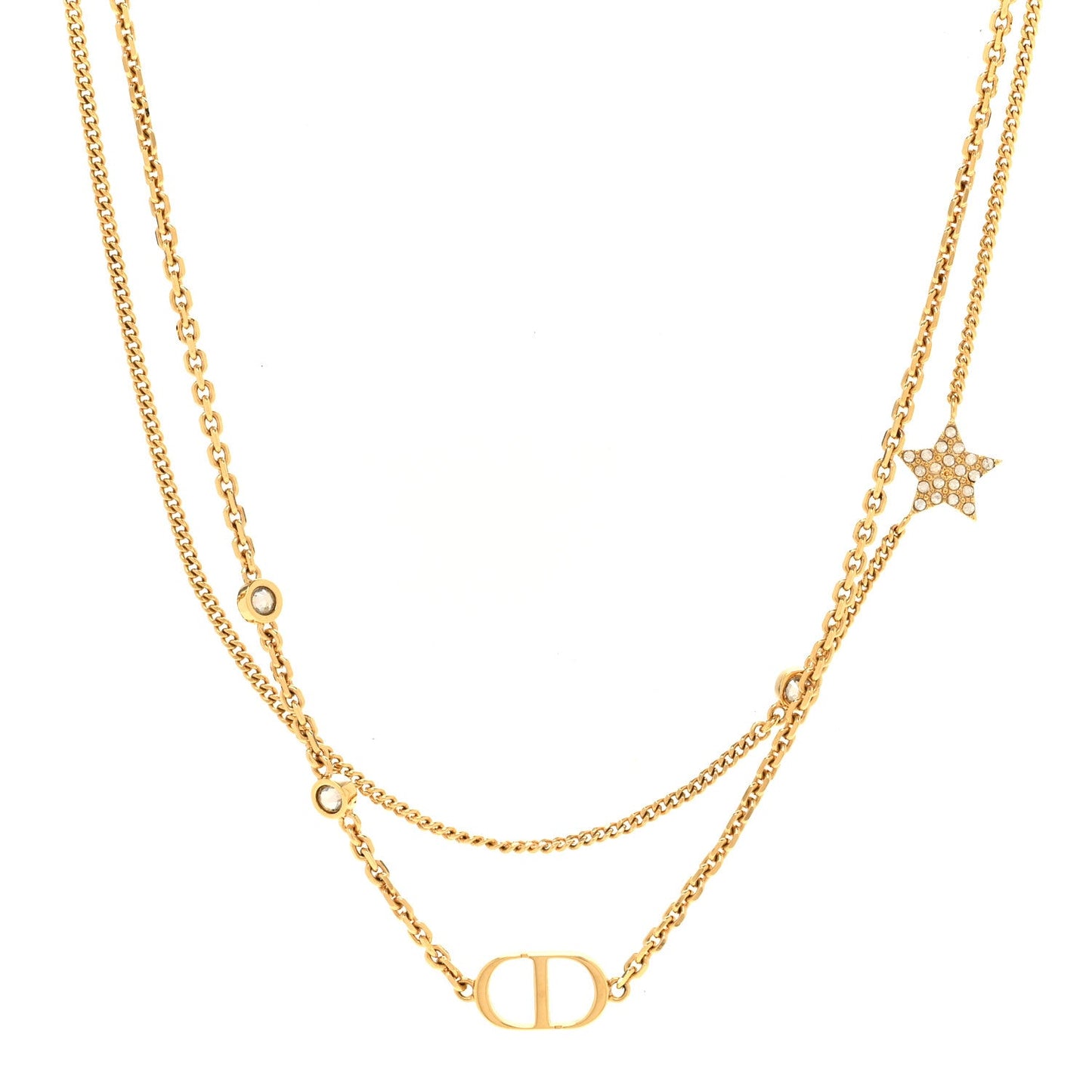 Metal Crystal Petit CD Double Necklace Gold