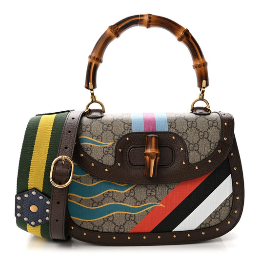 GG Supreme Monogram Studded Calfskin 100 Centennial Geometric Medium Bamboo 1947 Top Handle Bag Beige Ebony Multicolor